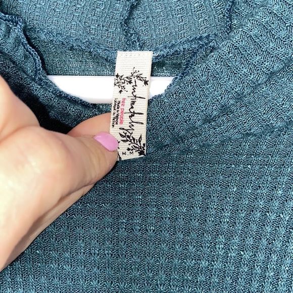 Free People Make It Easy Long Sleeve Thermal T-shirt Tee Shirt Jade Blue Size M - Picture 9 of 10